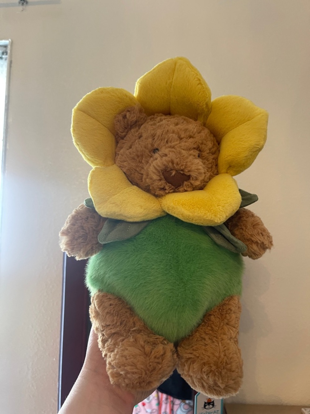 Jellycat Brown Bear in Lime Green Petal Outfit